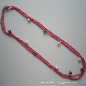 Ton rose sombre collier de pierre gemme Triple rangée de charme